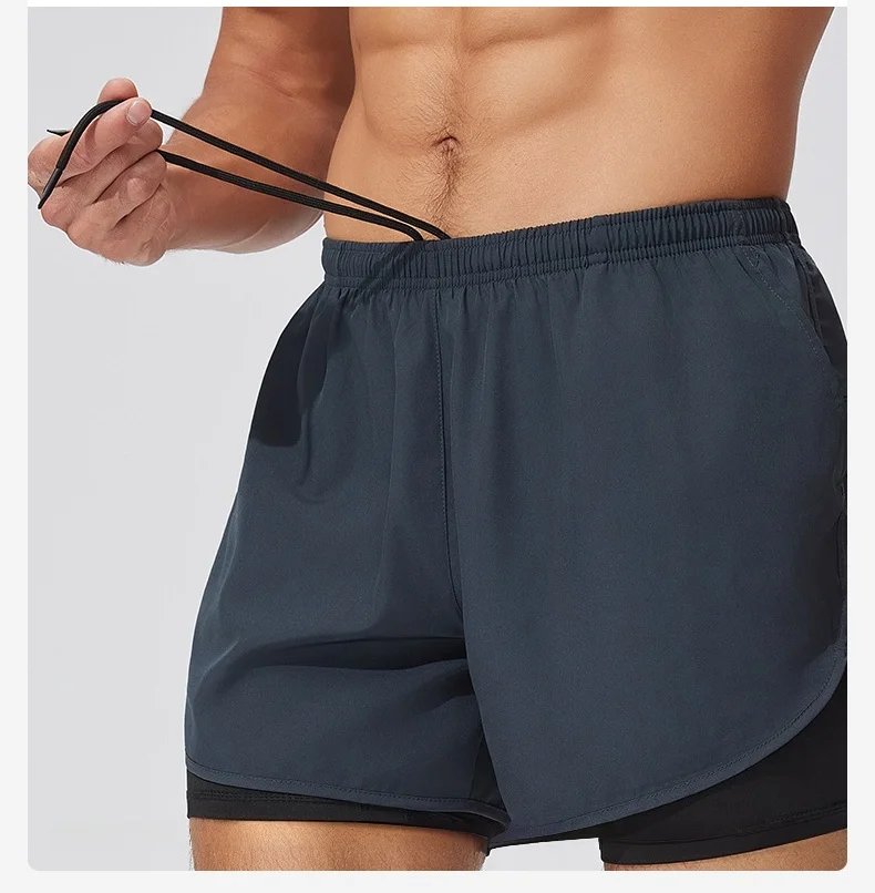 2026 New Men's Double Layer Quick-Drying Shorts for Running Men Breathable Elastic Gym Workout Sports Shorts Cycling Short Pants