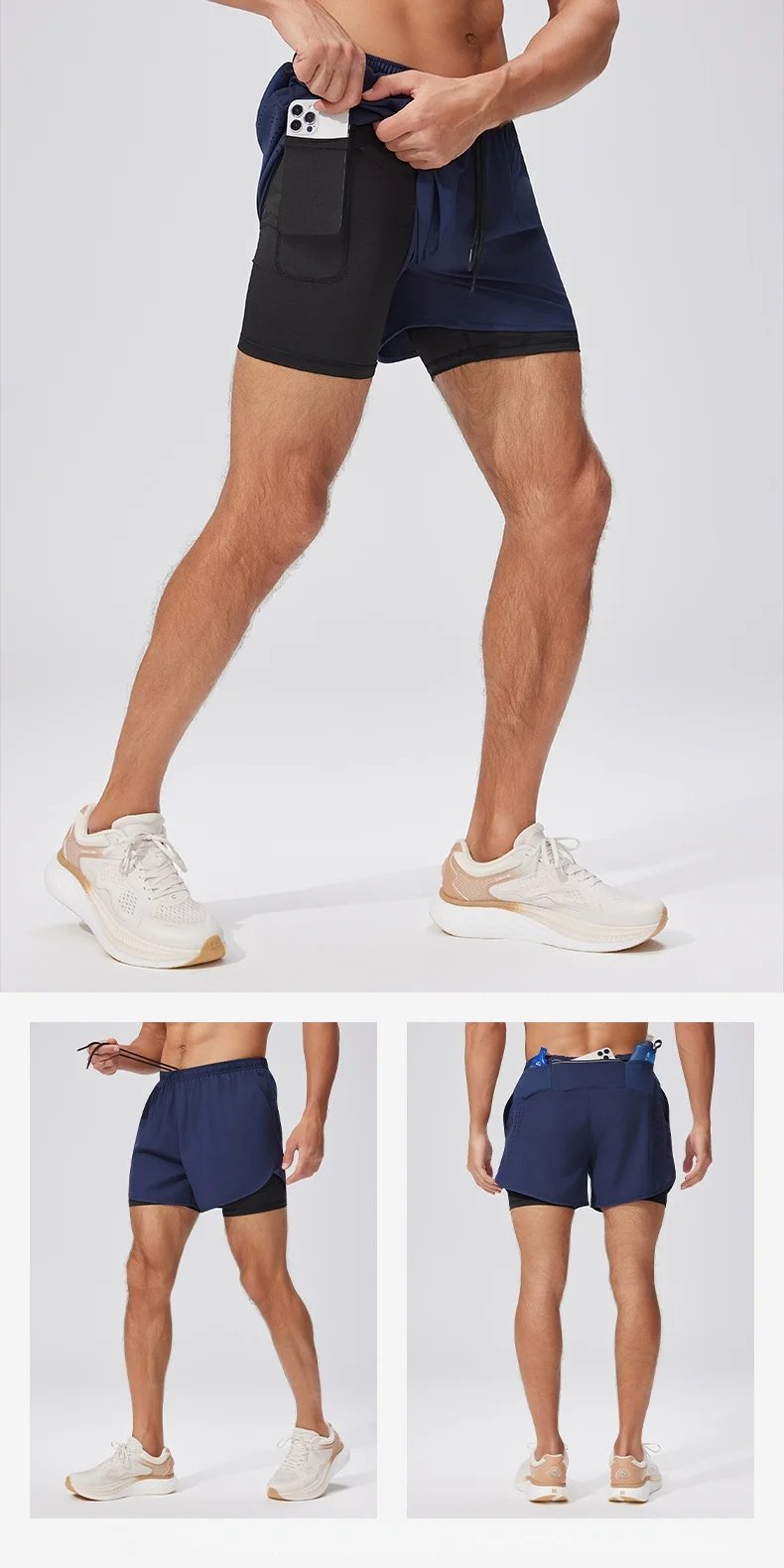 2026 New Men's Double Layer Quick-Drying Shorts for Running Men Breathable Elastic Gym Workout Sports Shorts Cycling Short Pants
