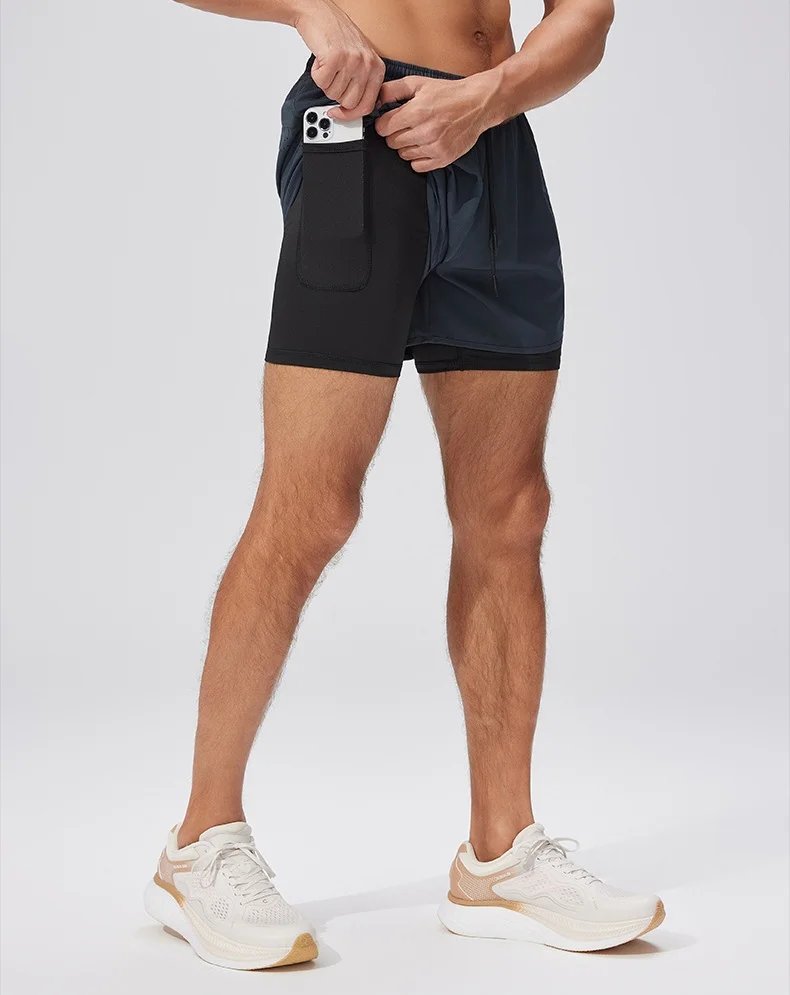 2026 New Men's Double Layer Quick-Drying Shorts for Running Men Breathable Elastic Gym Workout Sports Shorts Cycling Short Pants