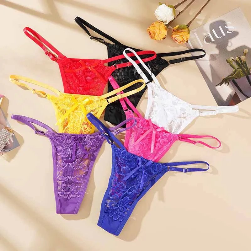 1/3pcs Sexy Lace Adjustable Thongs for Women Low Rise Hollow Out Briefs Summer Breathable Panties Perspective Lingerie