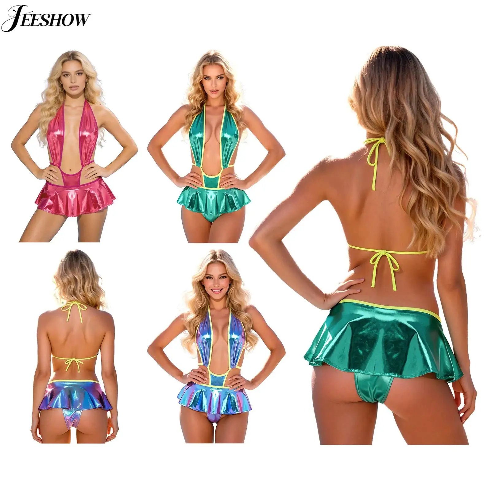 Womens Shiny Deep V Neck Monokini