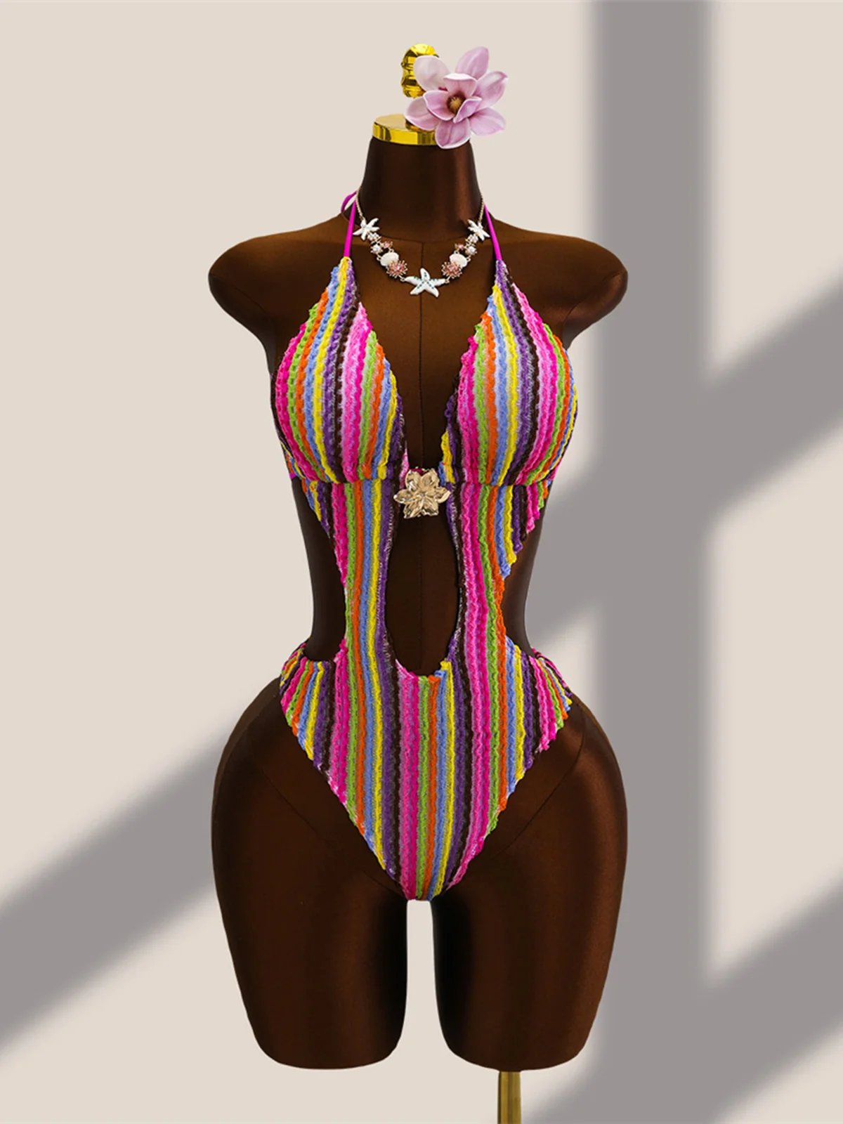 Striped Colorful Halter Bathing Suit