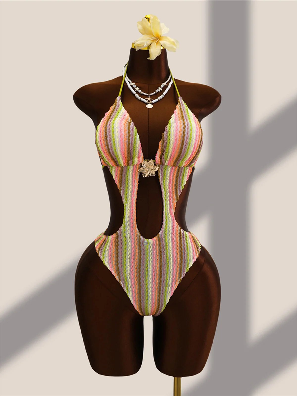 Striped Colorful Halter Bathing Suit - Image 6