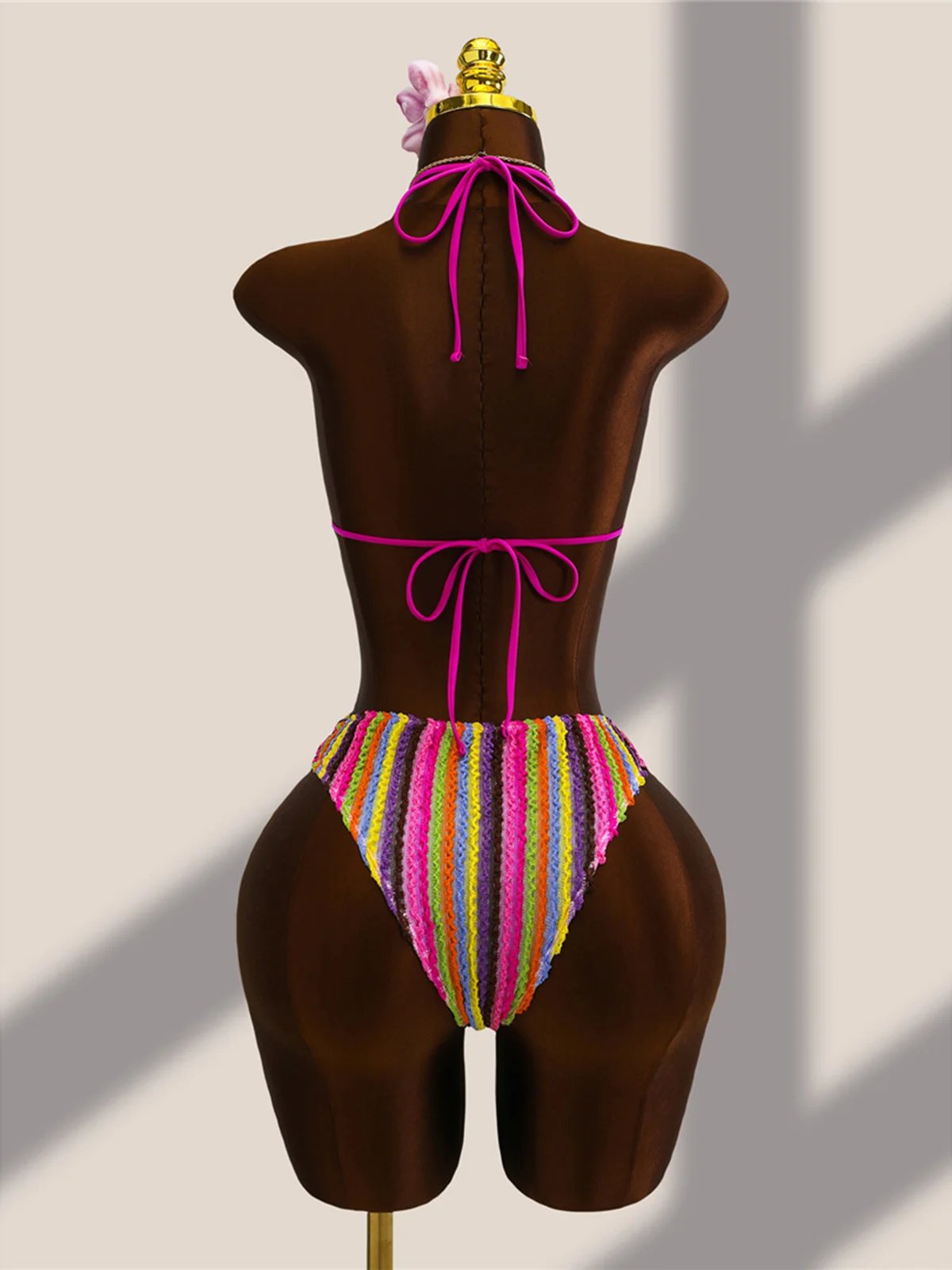 Striped Colorful Halter Bathing Suit - Image 3