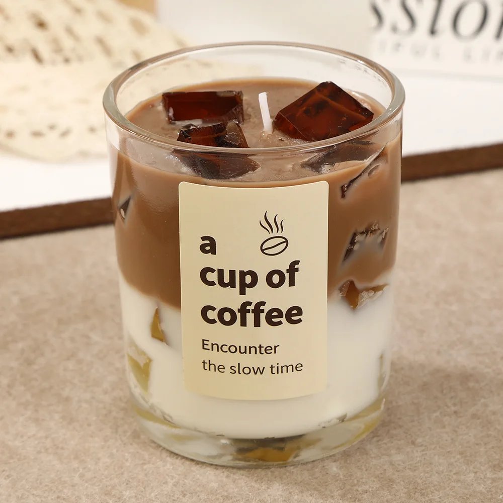 Coffee scented candle glass design ins wind decorative candle home table ornament gift