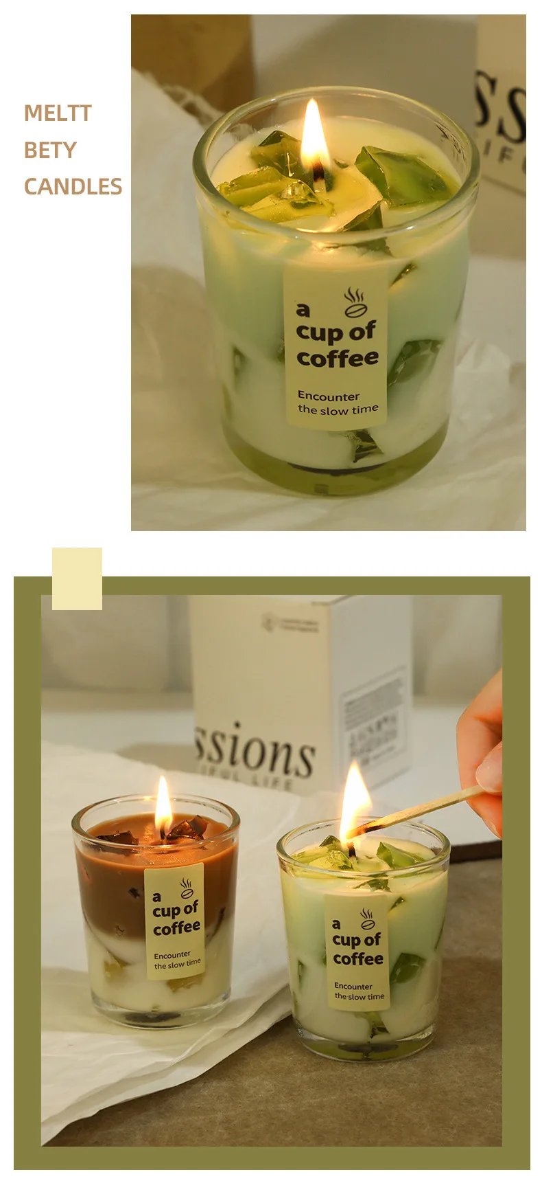 Coffee scented candle glass design ins wind decorative candle home table ornament gift