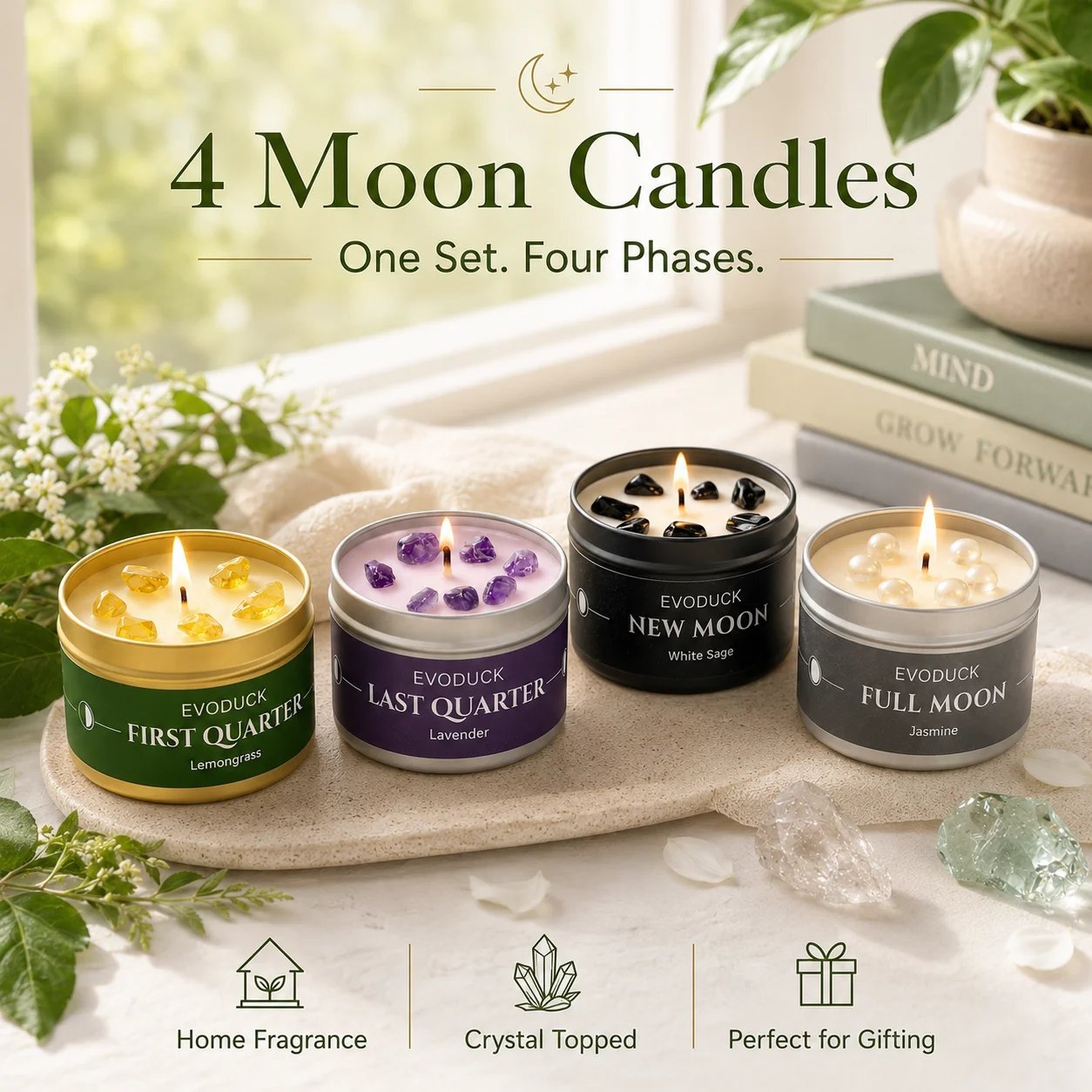 4PCS Moon Phase Crystal Scented Candles - Image 2
